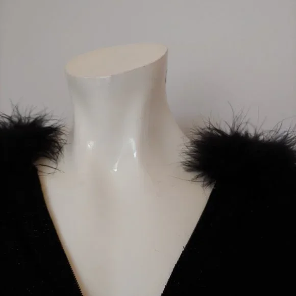 Black and gold fleck zip sweater hoodie with boa trimmed hood - Picture 11 of 11